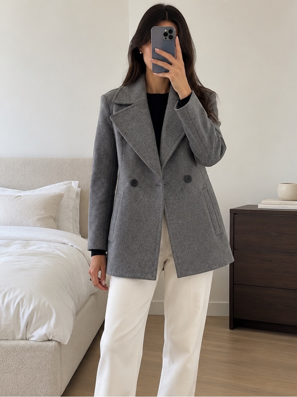 Theory Sculpted Peacoat Grey Melange Wool Cashmere Double Breasted Coat US 8 NWT